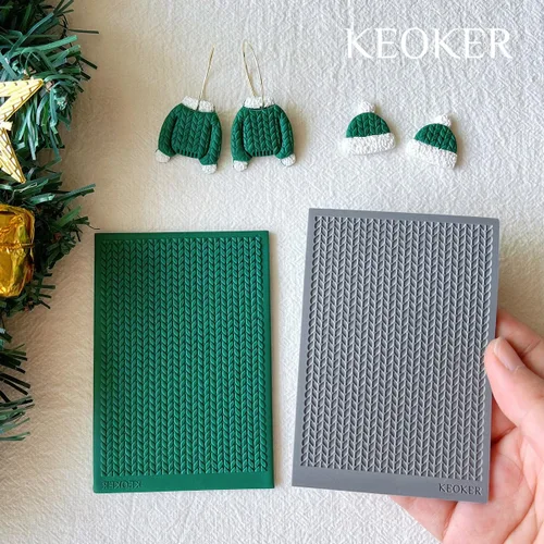 Vista 3 de Keoker Hoja de textura de arcilla polimérica para Navidad, tapete de textura de arcilla navideña para hacer aretes, joyas, herramientas de aretes