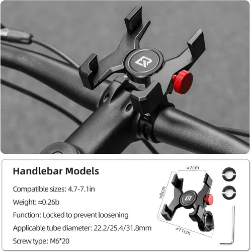 Vista 3 de ROCKBROS Soporte de teléfono para bicicleta, soporte de aluminio para teléfono celular, soporte de teléfono celular montado en manillar