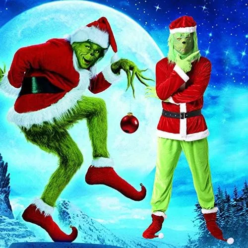 Vista 7 de Tempura Navidad Santa Claus Cosplay trajes rojo Santa cremallera abrigo+pantalones+sombrero+cinturón+barba+zapatos