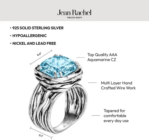 Vista 5 de JEAN RACHEL JEWELRY Anillo de plata de ley 925, diseño vintage con circonita cúbica en forma de cojín, hipoalergénico, sin plomo ni níquel, anillos