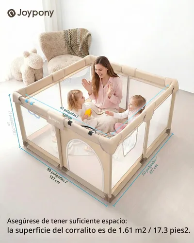Vista 2 de Joypony Corralito para bebés, corralito pequeño de 50 x 50 pulgadas para bebés y niños pequeños, corralito para niños con puerta, patio
