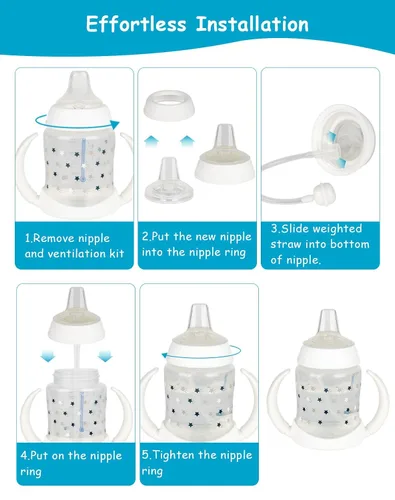 Vista 5 de Kit de conversión de boquilla suave para copa de aprendiz NUK, kit de transición para niños pequeños con boquilla de silicona para sorber, popote