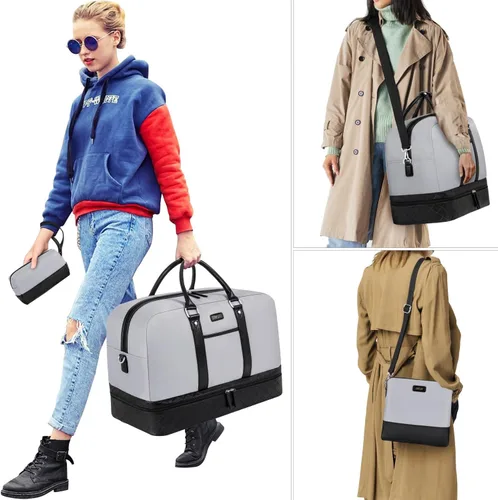 Vista 85 de IBFUN Bolsas de fin de semana para mujer, bolsa grande de lona para viaje, bolsa de viaje con compartimento para zapatos, 21 pulgadas, juego de 3