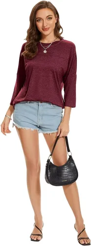 Vista 112 de ZENNILO Camisetas casuales de manga 3/4 para mujer, holgadas, cuello redondo, lindas camisetas básicas