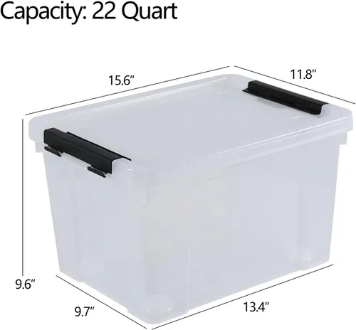 Vista 2 de Ggbin Caja de almacenamiento de plástico de 22 cuartos con tapa, contenedores negros con cierre, 6 paquetes.