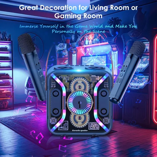 Vista 5 de Máquina de karaoke para adultos con dos micrófonos de karaoke inalámbricos, sistema PA, altavoz Bluetooth con micrófono que admite graves y agudos