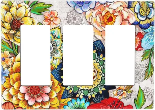 Vista 10 de Placa de Pared en Blanco de 1-Gang Sin Dispositivo Beige Lindo Vintage Boho de los 70s Hongo Fungus Planta Floral Botánica Libélula Interruptor