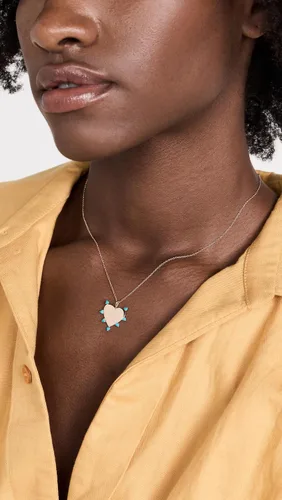 Vista 3 de Collar con colgante corto de piedras preciosas turquesa de 14 quilates para mujer