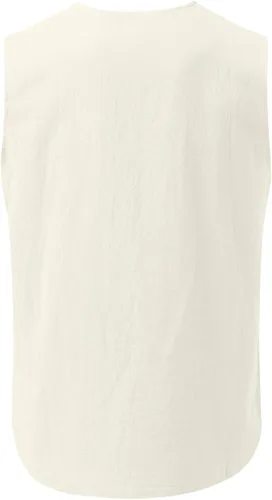 Vista 3 de EELHOE Camiseta sin mangas para hombre, ajuste clásico, ligera, de algodón, lino, con cordones, elegante, tropical