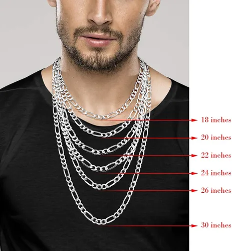 Vista 6 de Miabella Italian 925 Sterling Silver 7mm Solid Diamond-Cut Figaro Link Chain Necklace for Men, Made in Italy