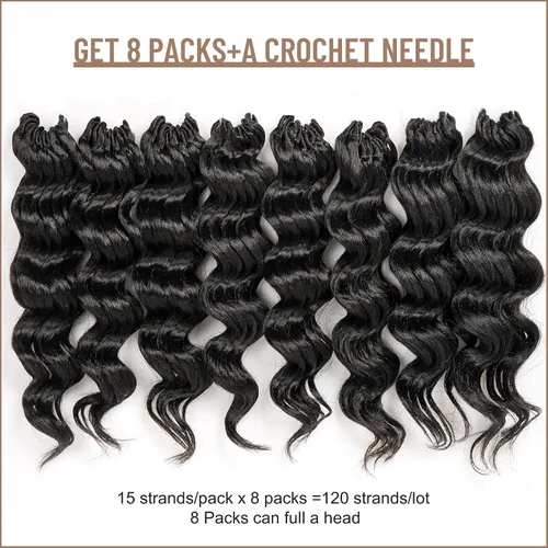 Vista 5 de Toyotress Extensiones de cabello de ganchillo de onda marina - 8 pulgadas, 8 paquetes, trenzado natural negro de onda marina, extensiones de cabello