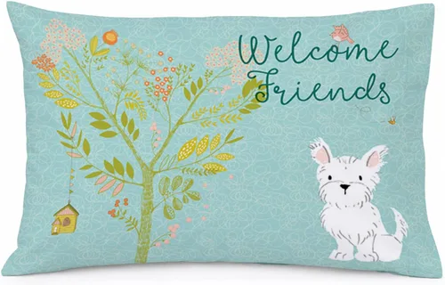 Vista 91 de Caroline's Treasures BB7625PILLOWCASE - Funda de almohada decorativa de tela con texto en inglés "Welcome Friends" Airedale Terrier estándar