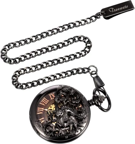 Vista 7 de Reloj de bolsillo mecánico de dragón antiguo con cadena