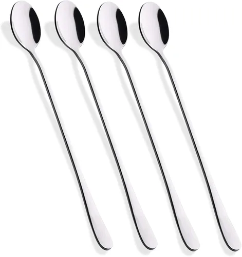 Vista 9 de Hiware Cucharas de mango largo de 9 pulgadas con acabado mate negro para té helado, cuchara de café, cuchara de helado, cucharas de acero inoxidable