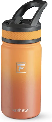Vista 21 de Fanhaw Botella de agua aislada para niños de 14 onzas con tapa de pajita – Acero inoxidable de doble pared al vacío, a prueba de fugas, botellas