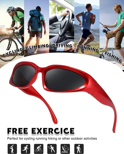 Vista 5 de Gafas de sol polarizadas envolventes vintage de moda para hombres y mujeres, gafas de sol futuristas para deportes al aire libre UV400