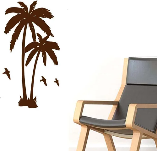 Vista 7 de 2 calcomanías de vinilo para pared, diseño de palmera de coco, pájaros, para sala de estar, escuela, guardería, dormitorio, habitaciones de niños