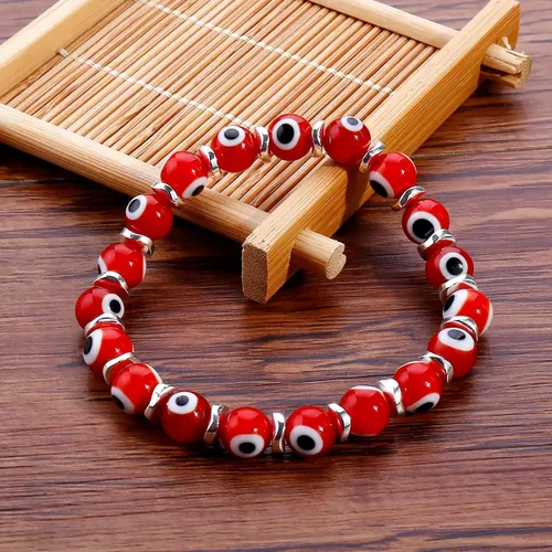 Vista 5 de Pulseras de mal de ojo para mujer con cuentas hechas a mano, pulsera elástica dorada para niñas