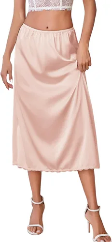 Vista 14 de Avidlove, ropa interior, enaguas satinada larga, Snip-it Half Slip, con encaje, lencería para mujer Beige