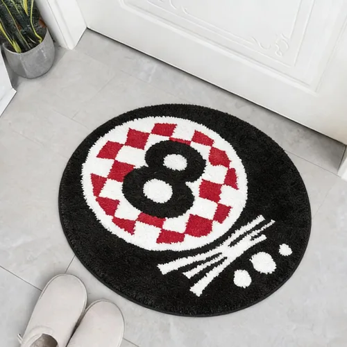 Vista 9 de Alfombra redonda negra de 8 bolas de 32 pulgadas para el hogar, alfombra de ocho bolas, alfombra de baño antideslizante para ducha, bonita alfombra