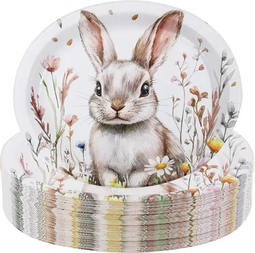 Vista 21 de WDF Paquete de 50 platos florales ovalados de papel, platos llanos desechables grandes de 10 x 12 pulgadas, platos desechables florales