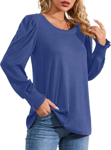 Vista 2 de NILOUFO Camisas de manga larga para mujer, blusas casuales de moda, blusas elegantes y modernas