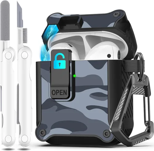 Vista 143 de R-fun Funda de carga compatible con AirPods de 2ª generación 2019, 1ª generación 2016, protección completa contra caídas, tapa desplegable