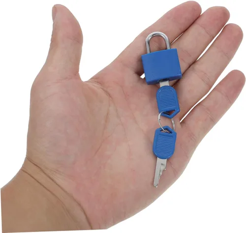 Vista 8 de Mini cerradura de equipaje de metal con candados de colores clave para mochilas, maletas y casilleros escolares, construcción para viajes y seguridad