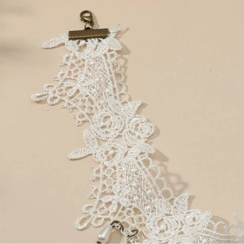 Vista 8 de Acxico Princesa Nupcial Romántico Clásico Blanco Borlas Encaje Perla Colgante Collar