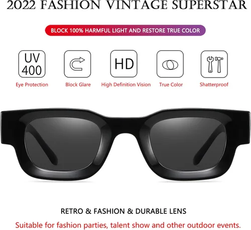 Vista 7 de AIEYEZO Lentes de sol rectangulares gruesos y modernos para mujeres y hombres estilo retro de los años 90 cuadrados polarizados