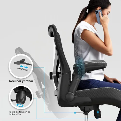 Vista 7 de Ergalithic Silla de oficina ergonómica para casa y escritorio - Silla de computadora en forma de X de malla con cuero de PU y soporte lumbar