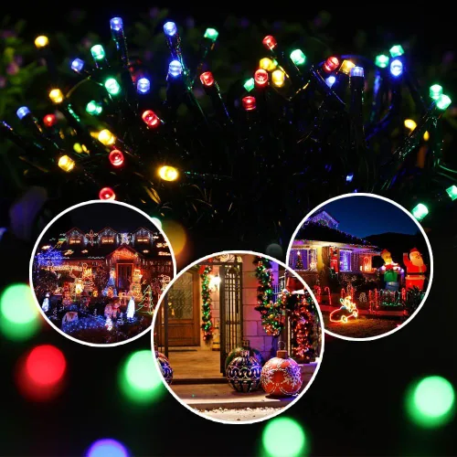 Vista 6 de Luces solares de Navidad para exteriores, tira de luces de 33 pies con 100 luces LED con 8 modos, luces de hadas impermeables para Navidad