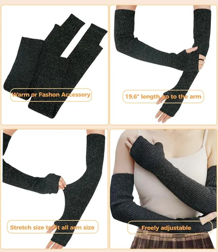 Vista 36 de Guantes cálidos de cachemira de brazo largo para mujer, guantes de invierno acogedores sin dedos, calentadores de brazos suaves, gran regalo