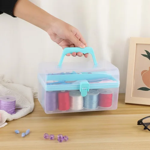 Vista 6 de BTSKY Contenedores de almacenamiento de plástico multiusos para manualidades con bandeja extraíble, caja de almacenamiento de plástico transparente