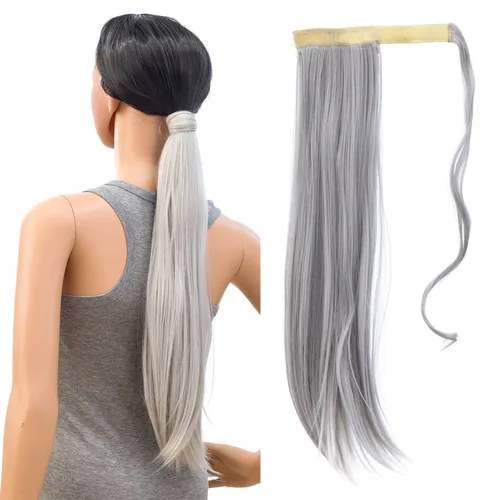 Vista 9 de SWACC - Extensiones de pelo largo, lacio y ondulado, en forma de cola de caballo, extensiones de pelo sintético con clip para mujer