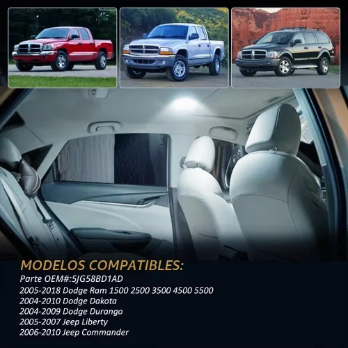 Vista 4 de D-Lumina Cubierta de luz de techo interior clara para 2005-2018 Dodge Ram 1500 2500 3500 4500 5500, Dodge Dakota Durango y Jeep Commander Liberty