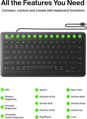 Vista 4 de Belkin Teclado con cable para Apple iPad con cable Lightning, funciona con Apple iPad, iPad Pro, iPad Mini, modelos iPad Air con puerto Lightning