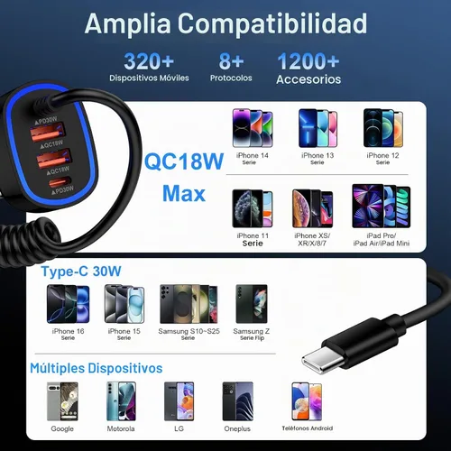Vista 3 de 60W tipo C cargador de coche súper rápido Samsung para Galaxy S26/S25 Ultra Todo negro