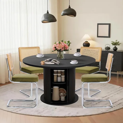 Vista 37 de SoarFlash Juego de mesa de cocina y sillas para 4, juego de mesa de comedor de 47 pulgadas para 4 personas con sillas tapizadas de terciopelo, juego