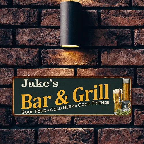 Vista 3 de Letrero personalizado de bar y parrilla, letreros con nombre personalizado, decoración de pub de cerveza, decoración de parrilla, para hombre