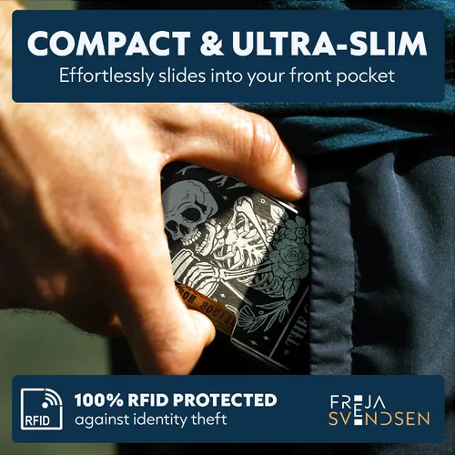 Vista 73 de Cartera de aluminio impresa 2.5D para hombres: clip delgado para dinero y tarjetero con barniz selectivo táctil. Bloqueo RFID mejorado, compacto