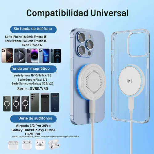 Vista 7 de Paquete de 2 cargadores inalámbricos magnéticos de 15 W, base de carga rápida c/cable USB C a USB C de 6 pies; apto para iPhone series