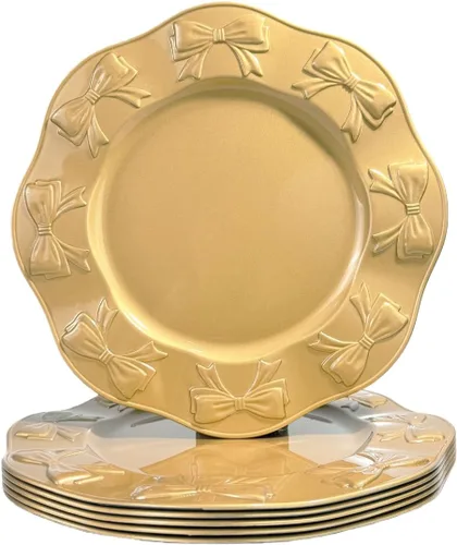 Vista 13 de Platos Base Blancos Antiguos, Platos Base Redondos de 13" para Platos de Cena, Juego de 6 Platos Base de Plástico para Bodas, Fiestas, Decoración