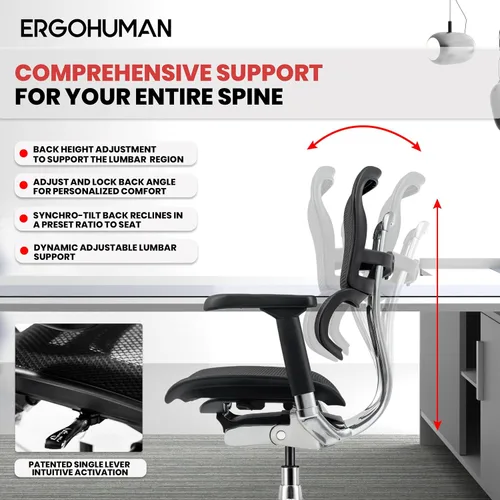 Vista 6 de Eurotech Seating Ergohuman Silla giratoria de malla con respaldo medio, color negro
