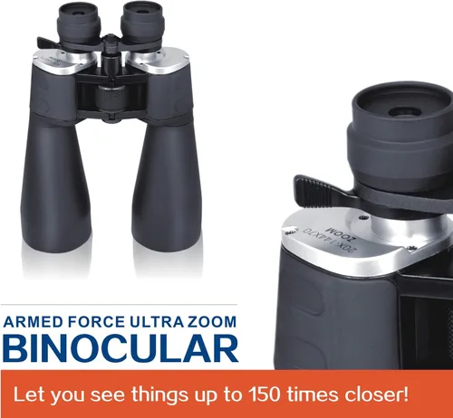 Vista 6 de Binoculares militares Zoom 144X, negro 20-144X Zoom Binoculars with 70mm Lens, HD Optics, Center Focus, Lightweight Travel Design for Outdoor