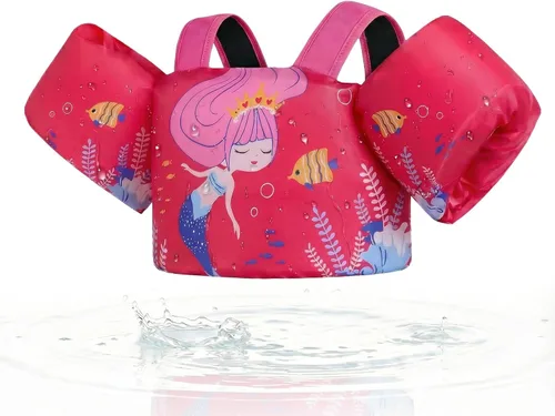 Vista 13 de Gogokids Chaleco de natación para niños pequeños, flotadores para niños de 24 a 66 libras, bonita chaqueta de natación de dibujos animados con arnés