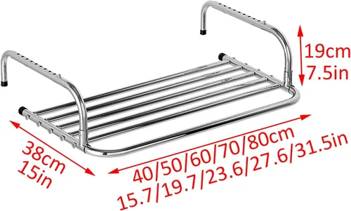 Vista 4 de Percha de ropa de acero inoxidable, estante de secado de ropa para ropa montado en la pared, multifuncional, 40/50/60/70/31.5 in, ahorro de espacio