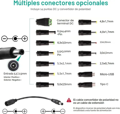 Vista 3 de Fuente de alimentación universal 3V-24V 3A 72W Adaptador de CA/CC ajustable