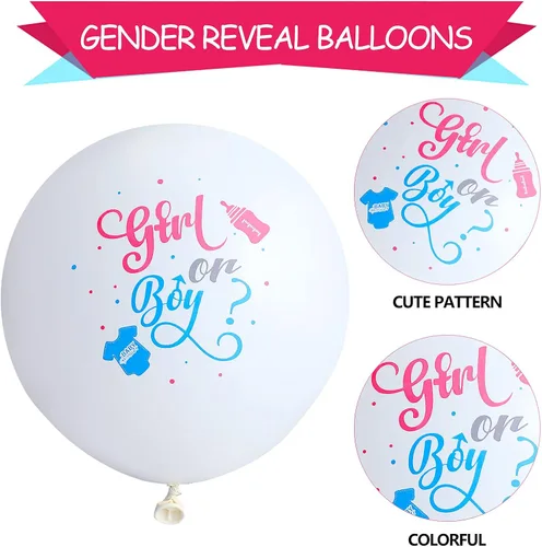 Vista 3 de 60 globos de revelación de género para niñas o niños, globos de látex para fiesta de revelación en blanco, rosa y azul, suministros para decoración