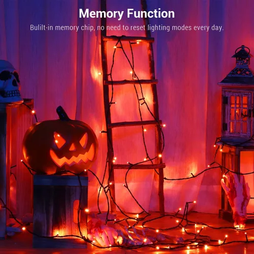 Vista 4 de BrizLabs - Luces naranjas de Halloween, 78.74 pies, 240 luces LED de color naranja, luces para exteriores de Halloween, miniluces conectables, 8